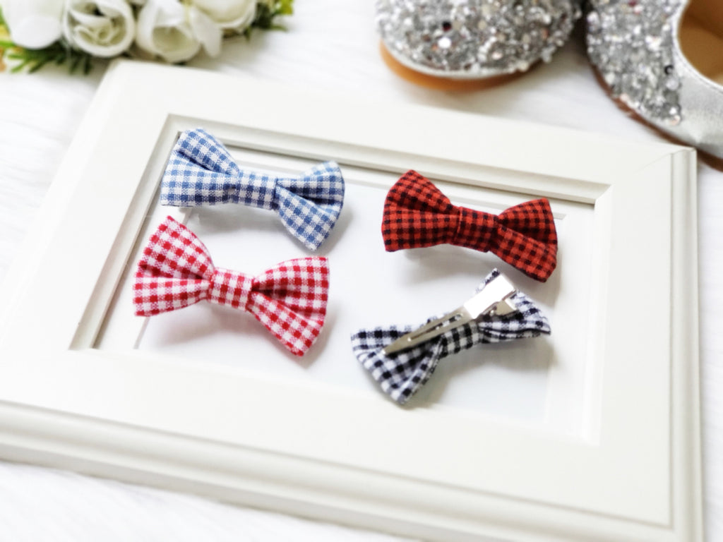 Gingham bow clip, small gingham bow alligator clip