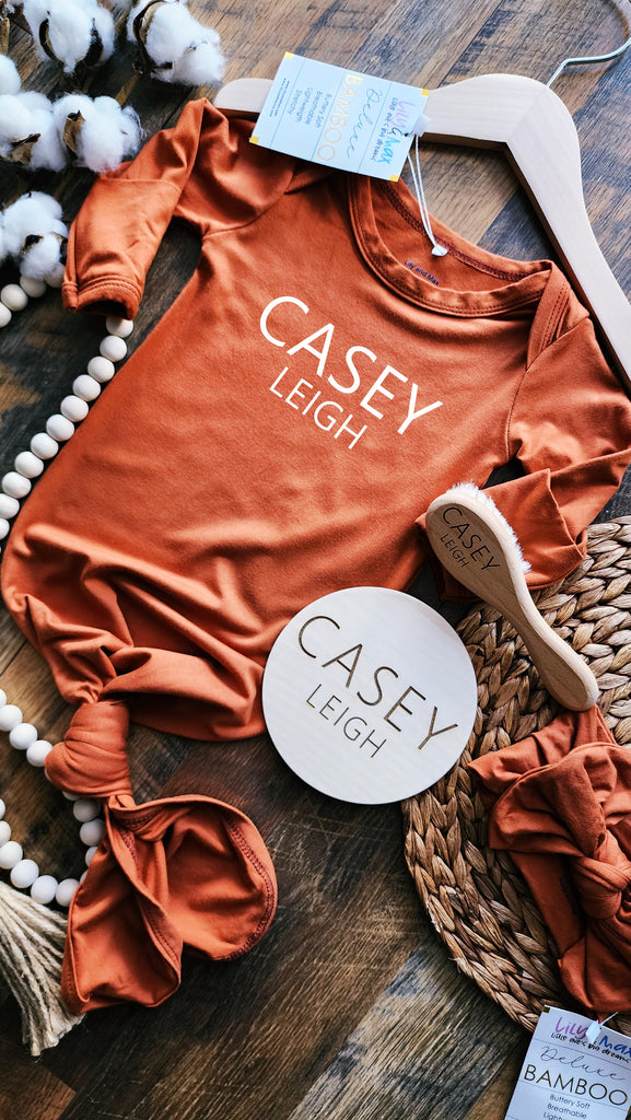 Burnt Orange Deluxe Bamboo Baby knotted Gown