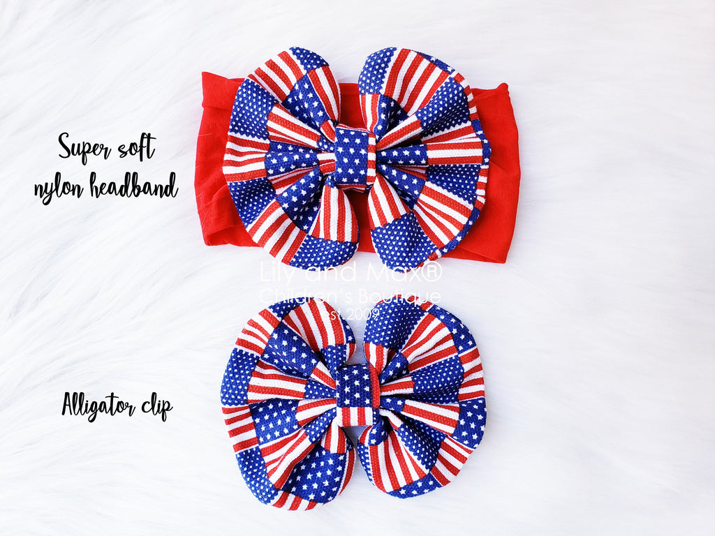 4th of July MESSY BOW headwrap ORclip