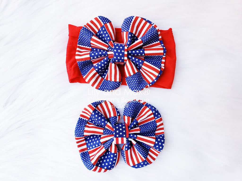4th of July MESSY BOW headwrap ORclip