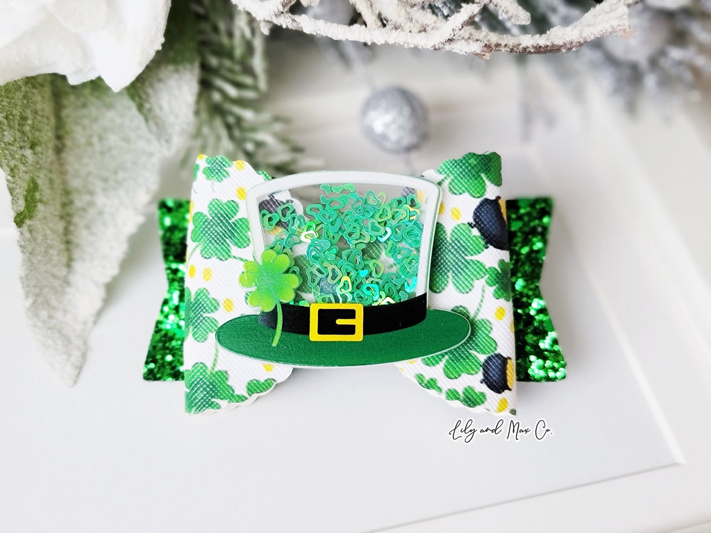 St. Patrick's day shaker hat Glitter bow clip