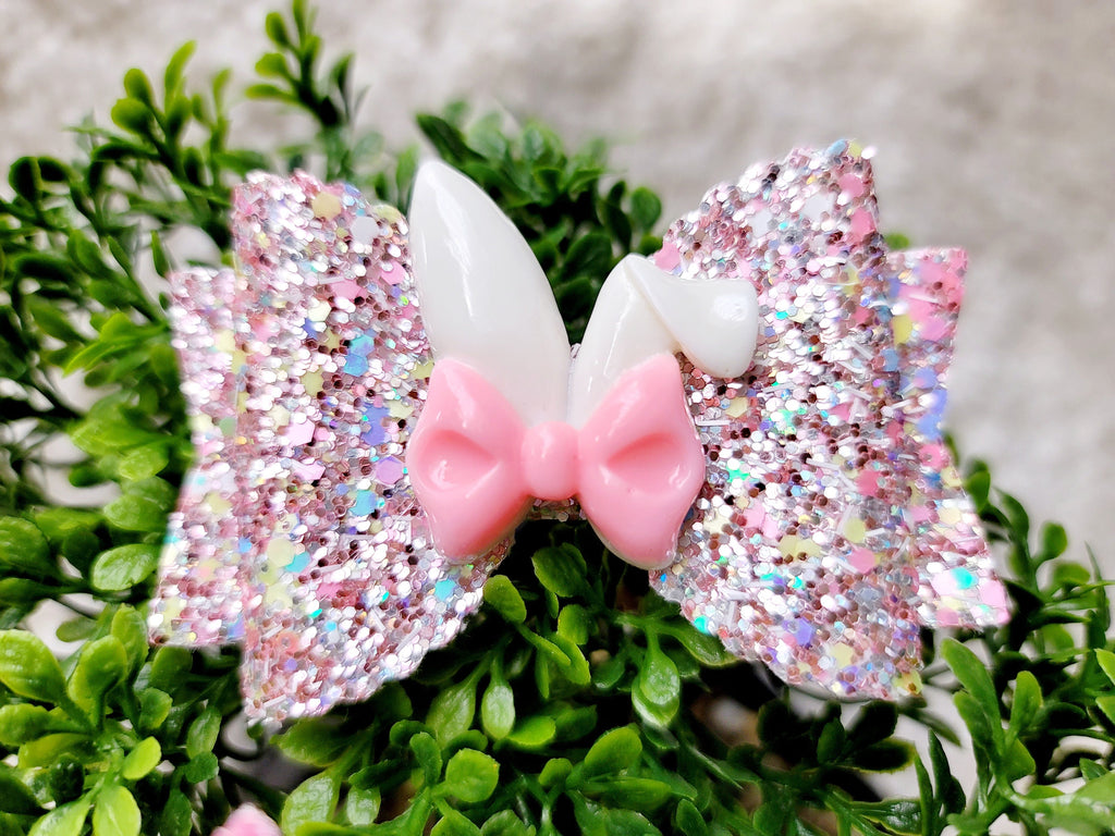Easter bunny glitter leather bow clip