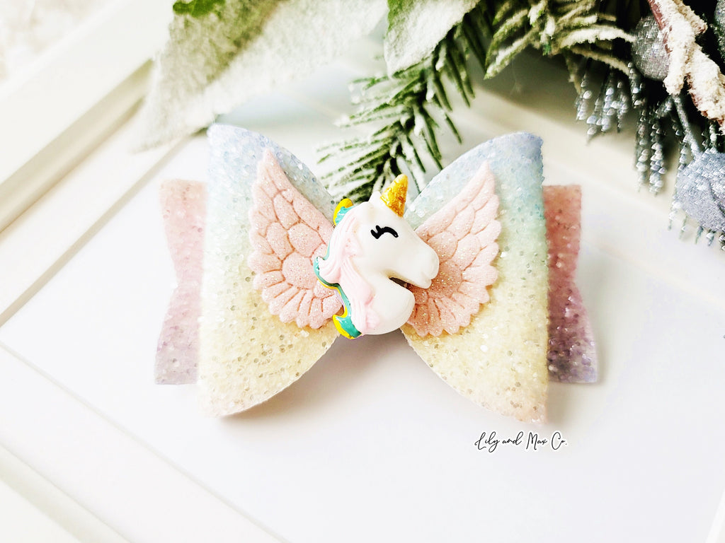 Unicorn wings bow clip pastel
